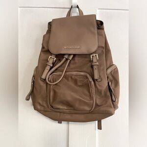 Michael Kors Nylon and Leather Backpack, Tan w/ Gold Hardware, EUC!